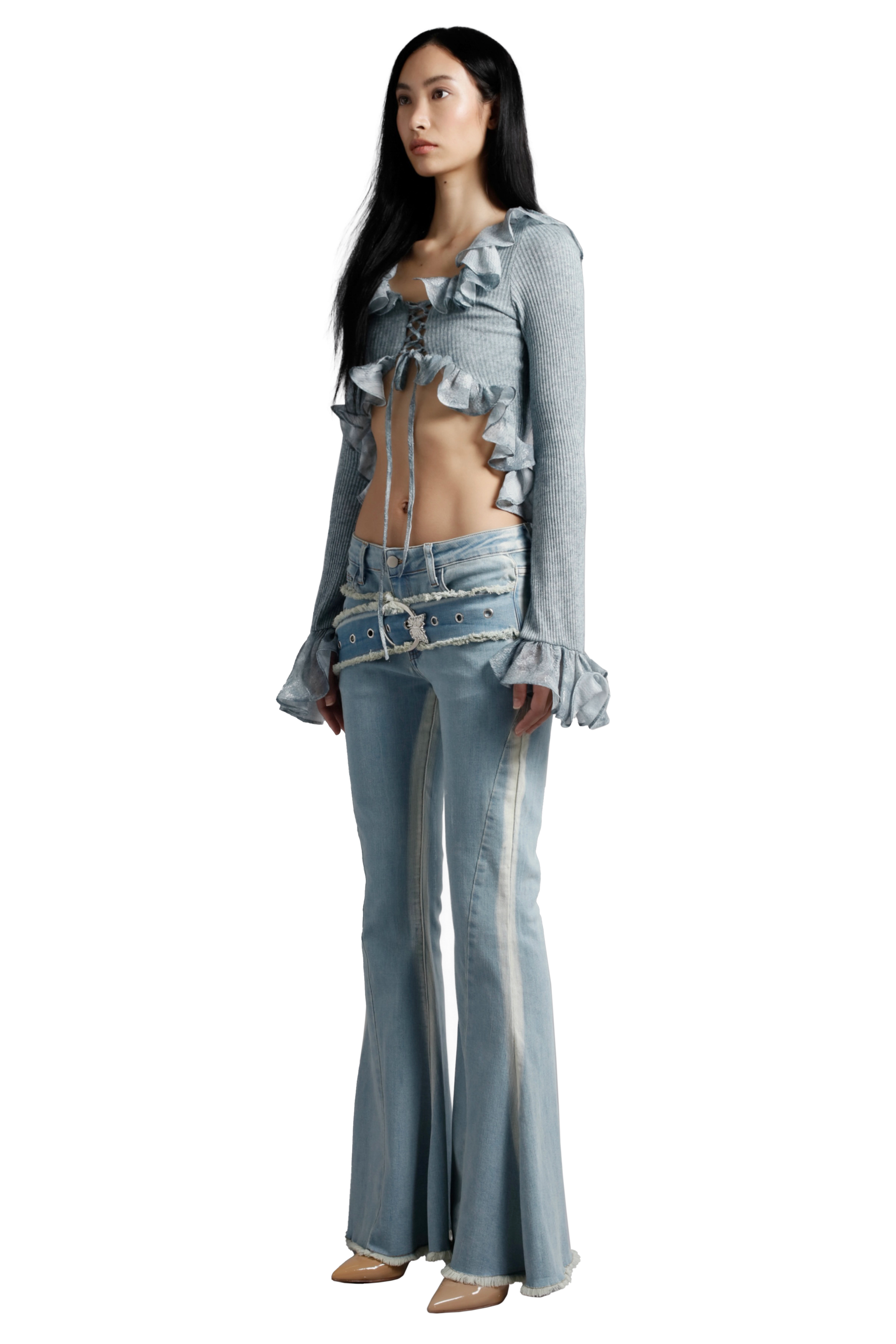 Ruffled Long Sleeve Crop Top